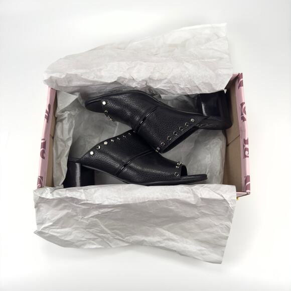 NIB Brighton Tap Black Leather Slip On Open Toe Heeled Mules Women's Size 7.5 - Picture 3 of 12